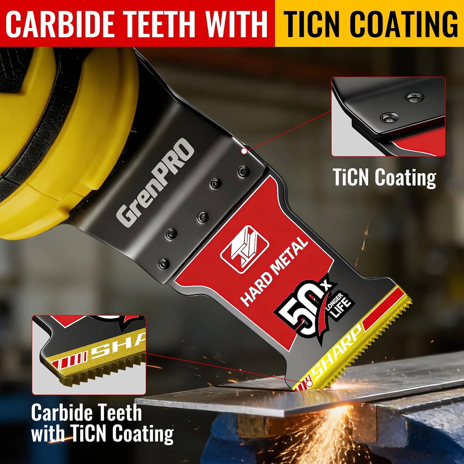 3-Pack TiCN Carbide Oscillating Saw Blades for Hard Metal