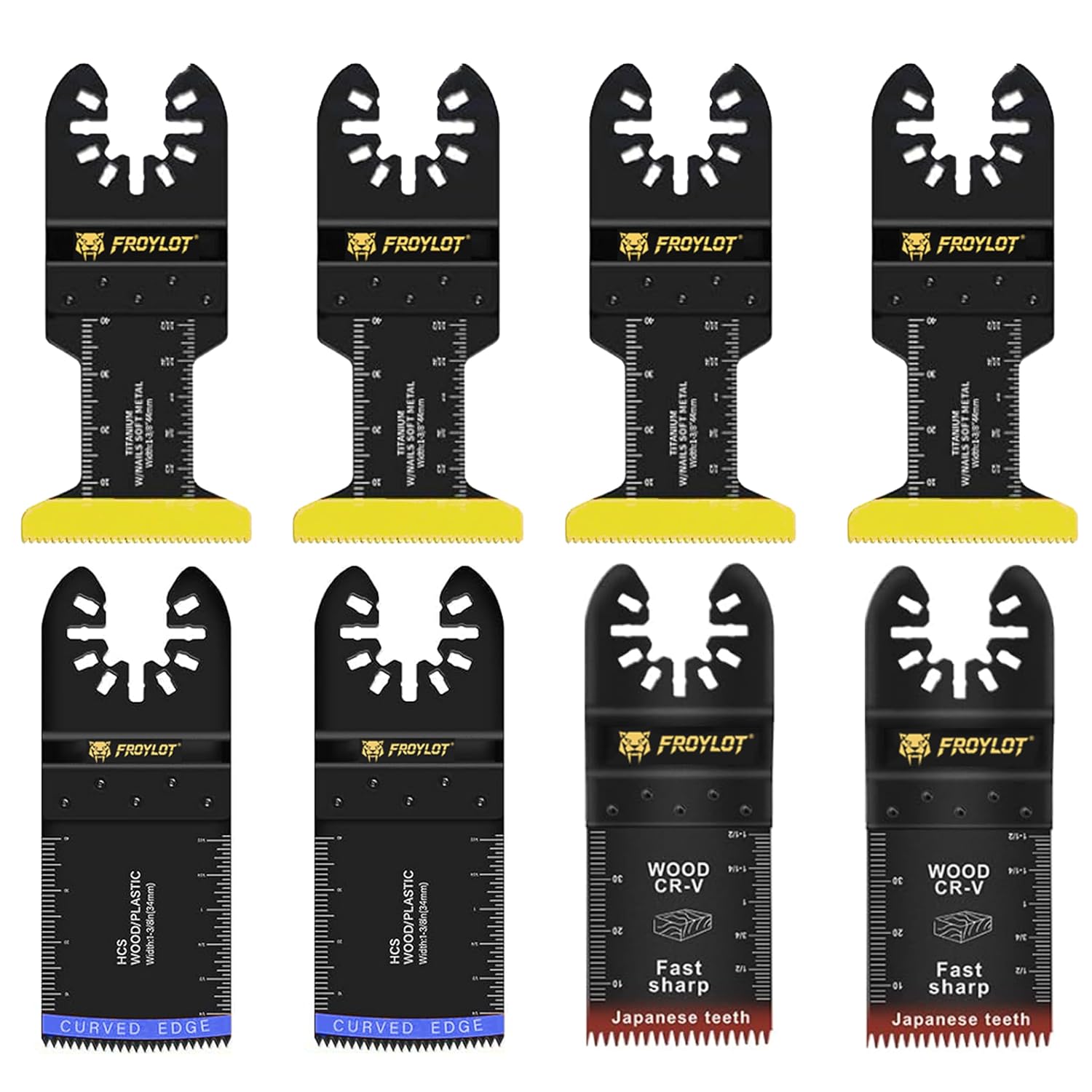 8-Piece Titanium Oscillating Tool Blades for Metal, Wood, Plastics, Nails