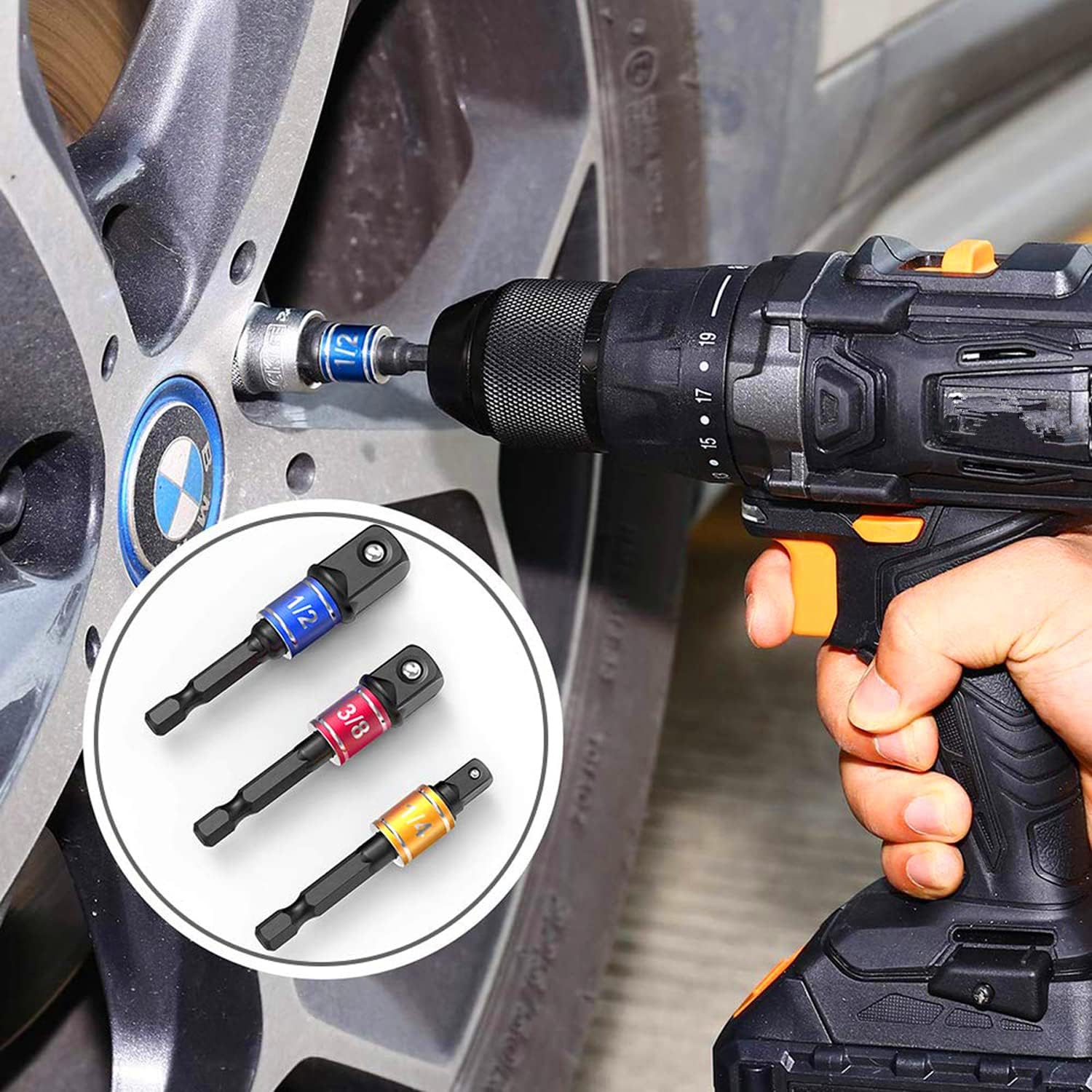 Impact Socket Adapter Set (3-Pc.) with 105° Right Angle Drill Adapter