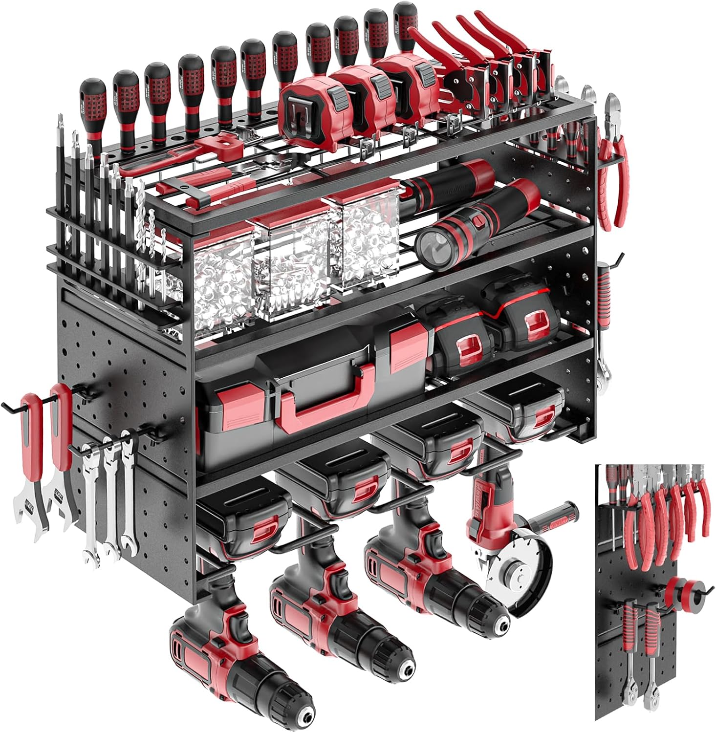 ODSNANIE 16" 4-Tier Black Metal Power Tool Wall Organizer